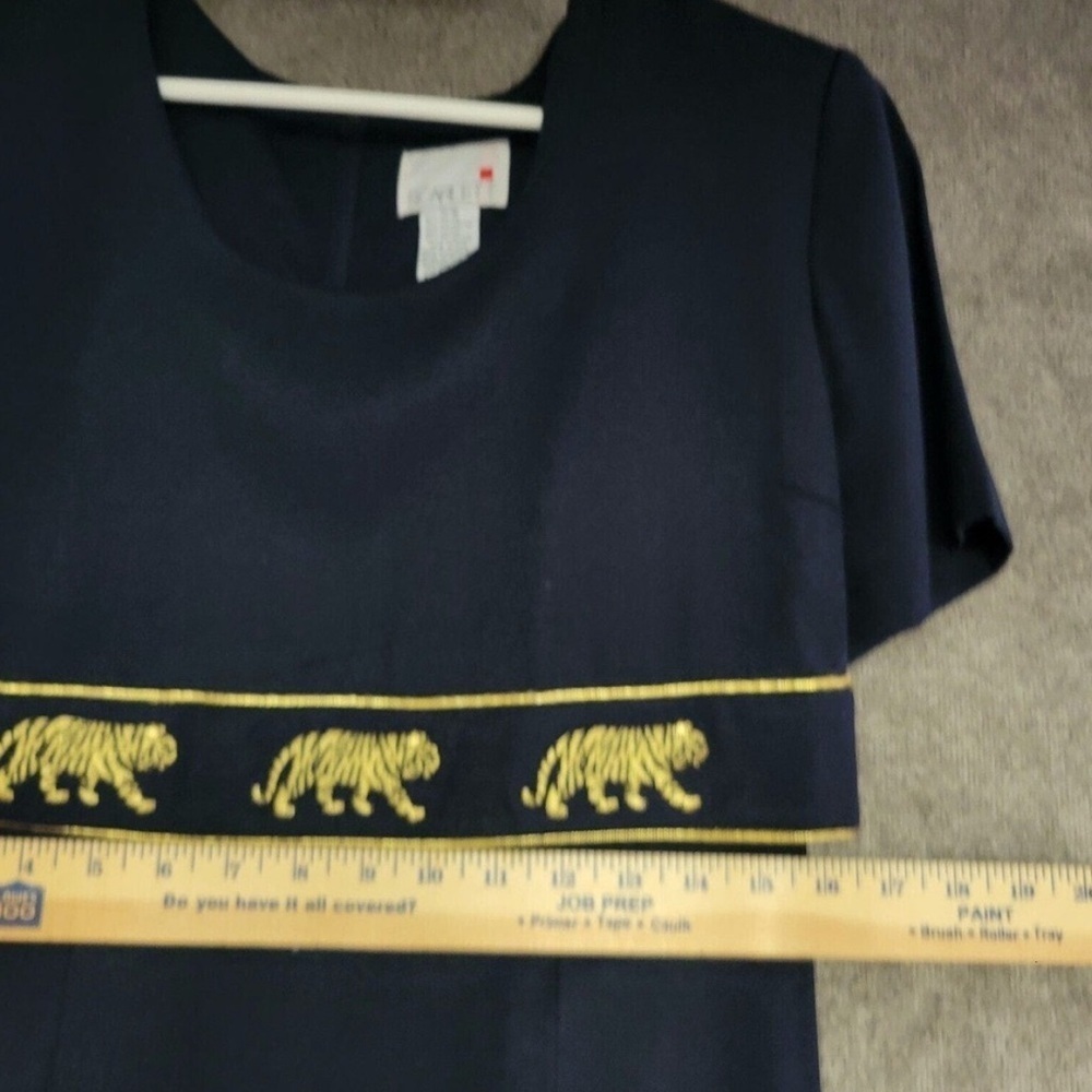 Vintage Scarlet Maxi Dress Womens 7/8 Blue Gold Metallic Embroidered Tiger Tie - Picture 4 of 9